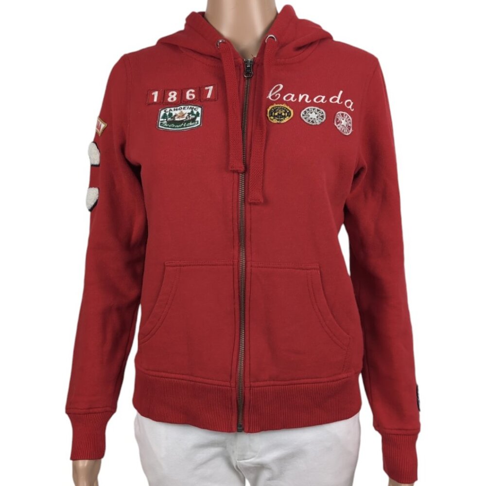 Canada Red Hoodie Letterman Style Graphic Patchwork Women's XS by Joe Fresh